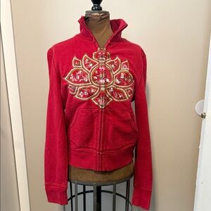 Lucky Brand Red Bomber Jacket with Embroidery